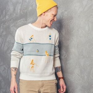 DuVin Cream and Blue Volleyball Sweater